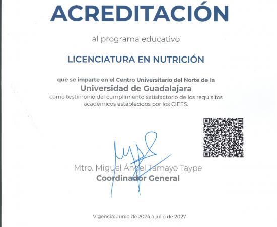 Licenciatura en Nutrición del CUNorte reafirma su calidad educativa con reacreditación nacional